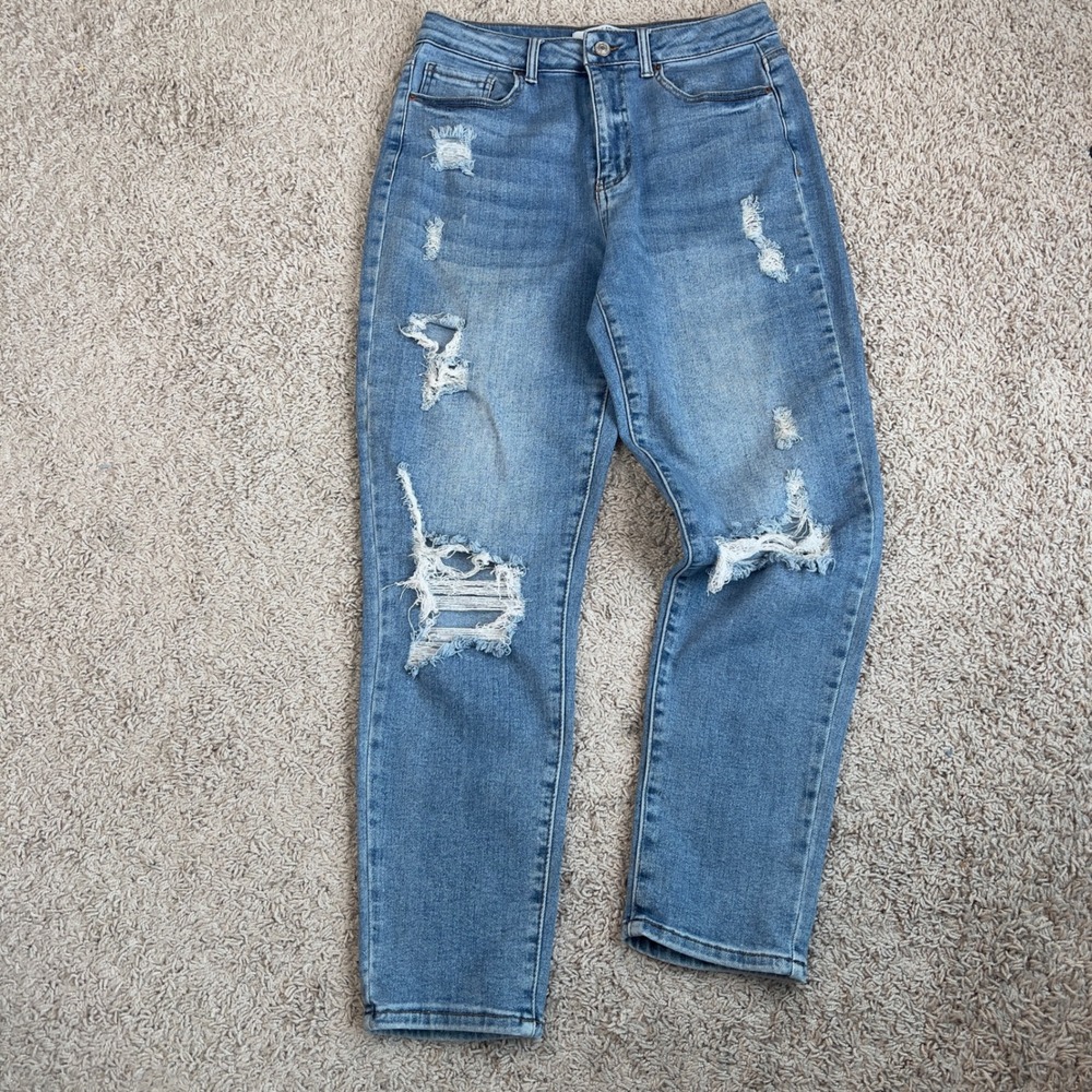 Wax Jean Collection Distressed High Rise Straight Leg Jeans Blue 9/29 Distressed